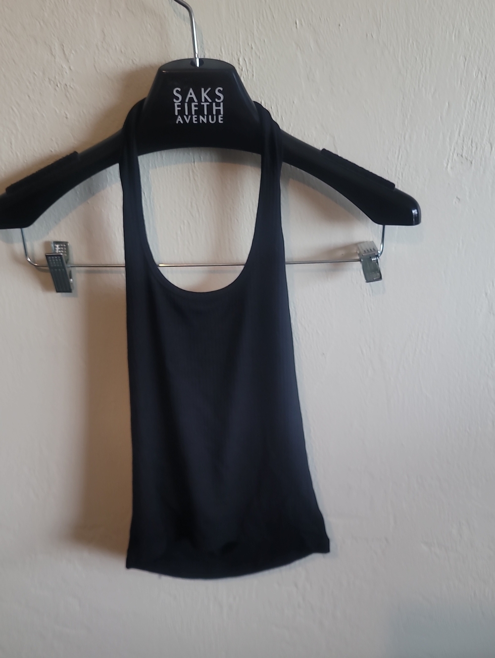 Sleek Black Halter Top With ribbed Pattern